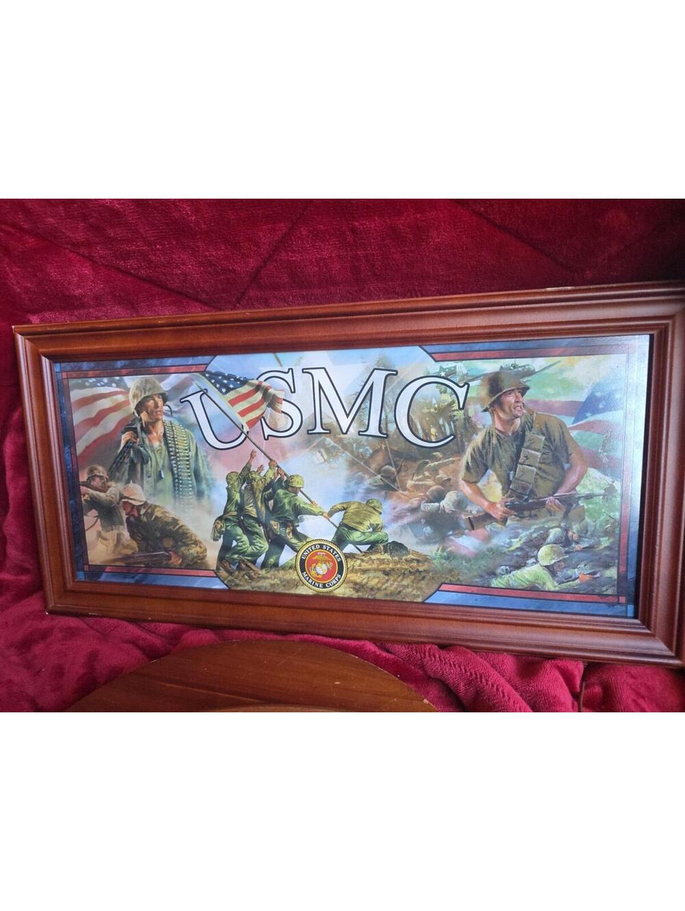 Rare Vintage Framed Light Up Marines Iwo Jima Painting Picture 23 X 11 Bradford